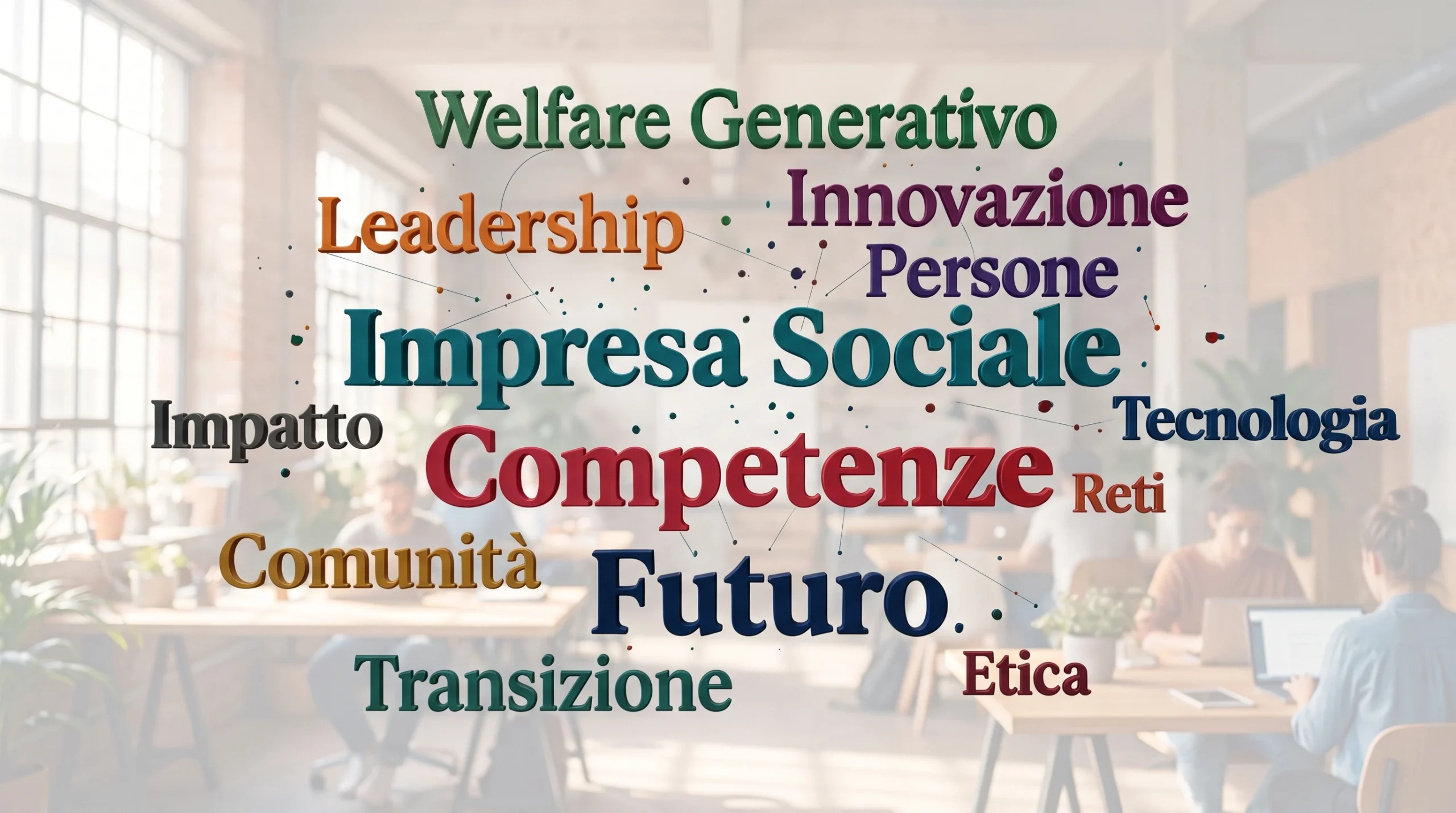 Nuvola di parole chiave del Manifesto delle Competenze per il Terzo Settore e l'Impresa Sociale.
